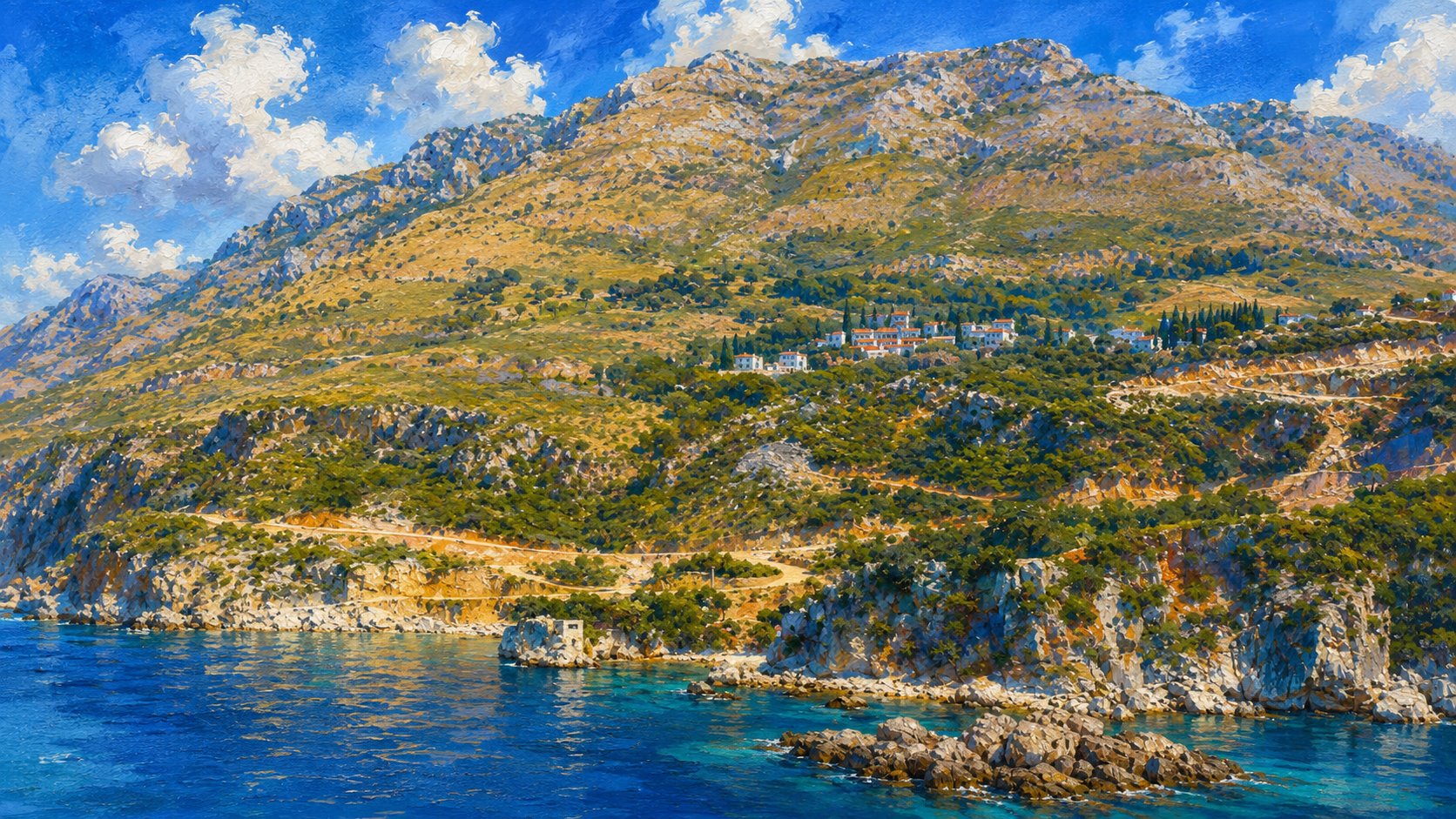 Smokva Bay — acrylic painting of the site, Montenegro